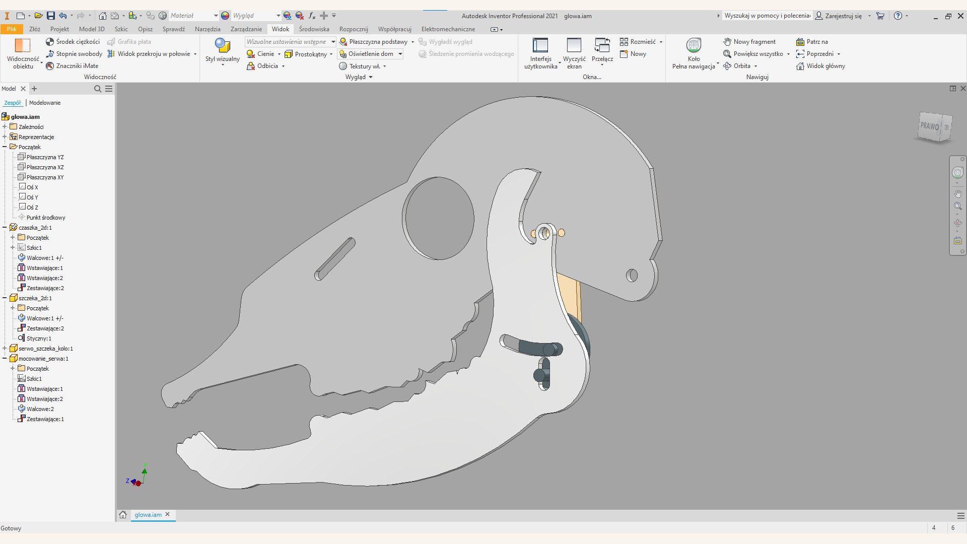 Model mechanizmu szczęki w Autodesk Inventor